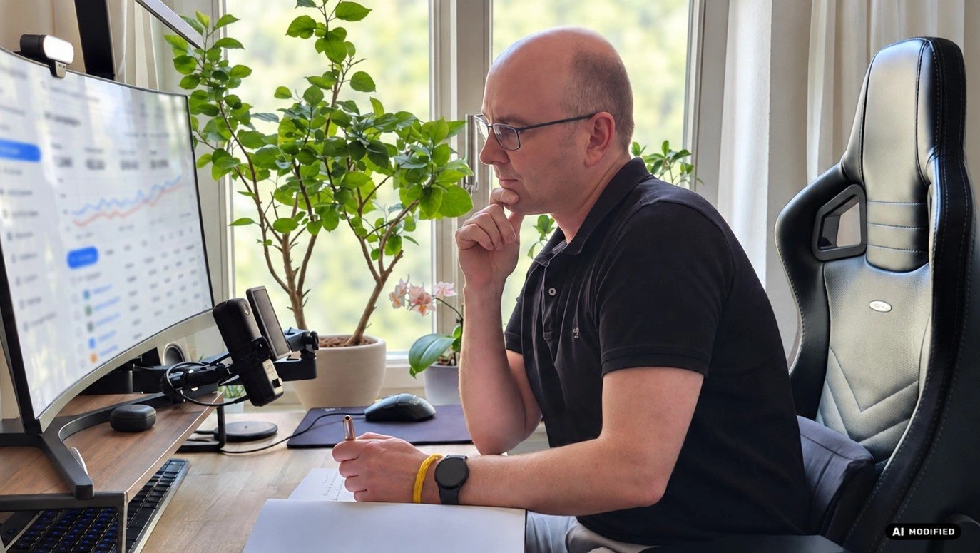 Raon Strohschein konzentriert bei der Analyse am Computer; Foto KI-bearbeitet