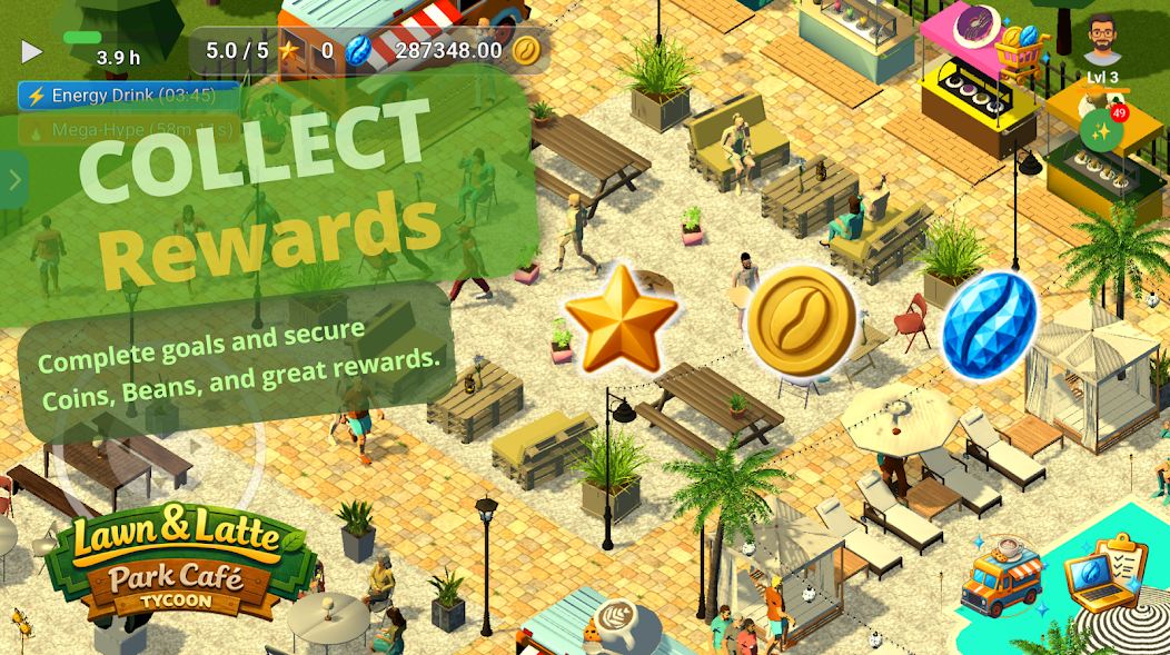 Rewards and progression in Lawn & Latte