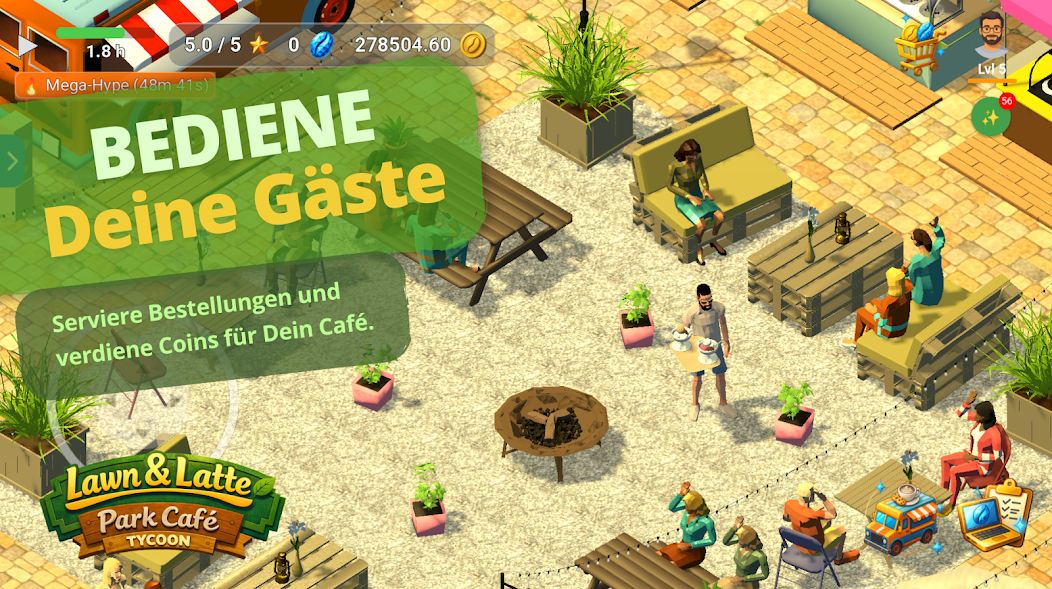 Gäste werden in einem gestalteten Sitzbereich bedient
